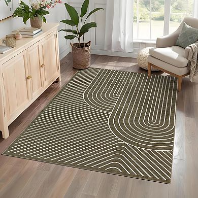 Modern Geometric Line Area Rug, Abstract Arch Pattern Non-Slip Washable Floor Mat