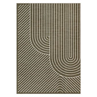 Modern Geometric Line Area Rug, Abstract Arch Pattern Non-Slip Washable Floor Mat