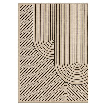 Modern Geometric Line Area Rug, Abstract Arch Pattern Non-Slip Washable Floor Mat