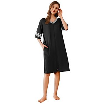 Ekouaer Summer Robe for Women Lightweight Zip Robe Baggy Knit Color Block Robes Sleepwear