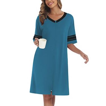 Ekouaer Summer Robe for Women Lightweight Zip Robe Baggy Knit Color Block Robes Sleepwear