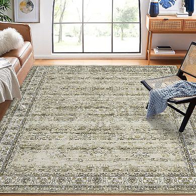 Polyester Imitation Cashmere Oblong Hallway Office Foldable Flower Printed Persian Washable Rug