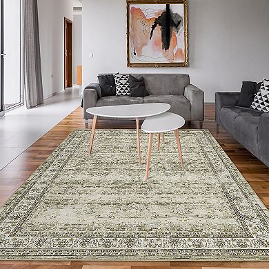 Polyester Imitation Cashmere Oblong Hallway Office Foldable Flower Printed Persian Washable Rug