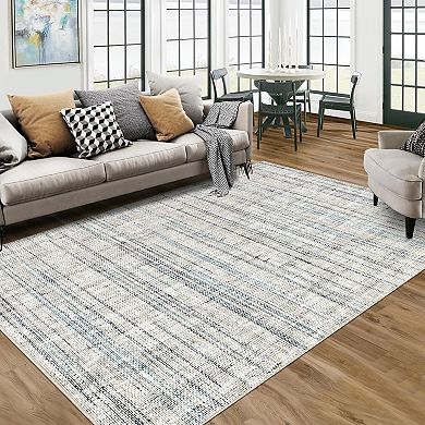 Washable Non Slip Modern Abstract Hallway Runner Contemporary Striped Printed Carpet
