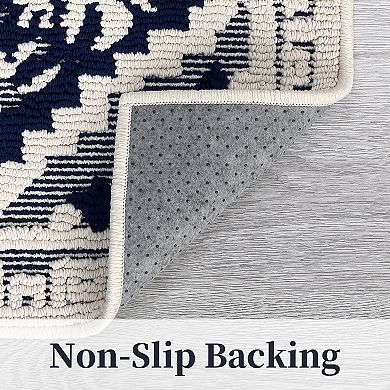 Vintage Area Rug - Textured Floral Indoor/Outdoor Non-Slip Boho Kitchen & Hallway Runner