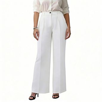 Women's High Waist Tailored Wide Leg Pants Casual Office Trousers