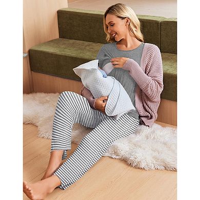 Ekouaer Three Piece Maternity Pajamas Set Nursing Breastfeeding Pregnancy Shorts & Pants Pjs