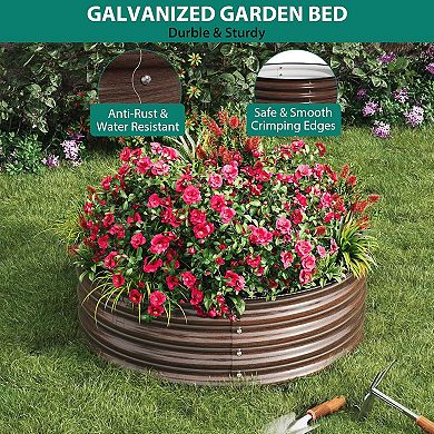 Round Raised Garden Bed, Galvanized Raised Boxes w/ Rust-Resistant Coating, Planter Box for Outdoor