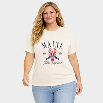 Maine New England - Women's Plus Sized Garment Dyed Graphic T-Shirt