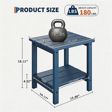 Adirondack Outdoor Side Table, HDPE 2-Tier Patio Side Table, All-Weather for Deck, Pool, Backyard