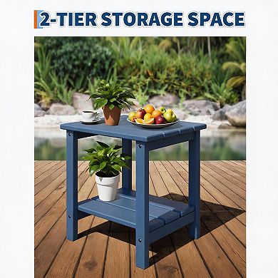 Adirondack Outdoor Side Table, HDPE 2-Tier Patio Side Table, All-Weather for Deck, Pool, Backyard