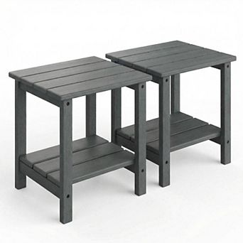 Adirondack Outdoor Side Table, HDPE 2 tier Patio Side Table, All-Weather for Deck, Pool, Backyard
