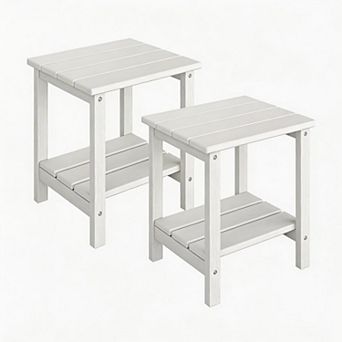 Adirondack Outdoor Side Table, HDPE 2 tier Patio Side Table, All-Weather for Deck, Pool, Backyard