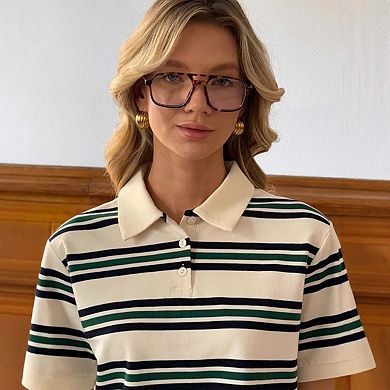 Seoria Womens Short Sleeve Striped Polo Shirt Casual Basic Tops