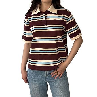 Seoria Womens Short Sleeve Striped Polo Shirt Casual Basic Tops