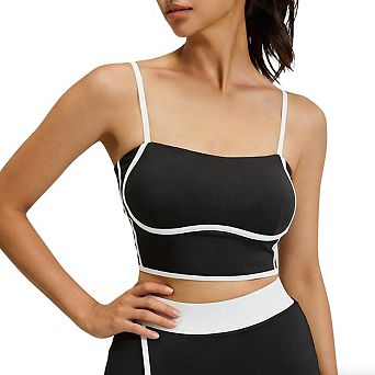 Women's Adjustable Strap Bra Contrast Trim Workout Crop Top Athletic Tank for Everyday Wear