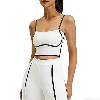 Women's Adjustable Strap Bra Contrast Trim Workout Crop Top Athletic Tank for Everyday Wear