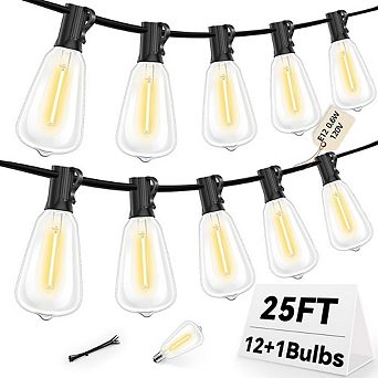 Outdoor LED String Lights, Waterproof Warm White Patio Bulb Lights