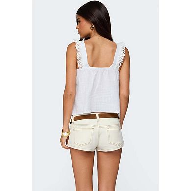 Seoria Square Neck Tank Top With Ruffle Trim