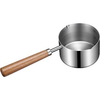 Mini Stainless Steel Saucepan Wooden Handle, Dual Spouts, Multipurpose