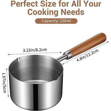 Mini Stainless Steel Saucepan Wooden Handle, Dual Spouts, Multipurpose