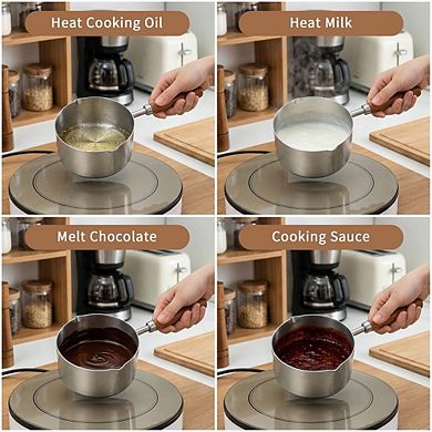 Mini Stainless Steel Saucepan Wooden Handle, Dual Spouts, Multipurpose