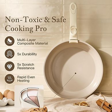 Ceramic Nonstick Cookware Set, Non-Toxic, Detachable Handle, Induction Ready