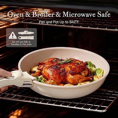 Ceramic Nonstick Cookware Set, Non-Toxic, Detachable Handle, Induction Ready