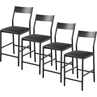 Modern PU Leather Bar Stools 24'' Counter Height Curved Iron Back & Footrest