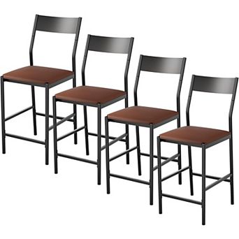 Modern PU Leather Bar Stools 24'' Counter Height Curved Iron Back & Footrest