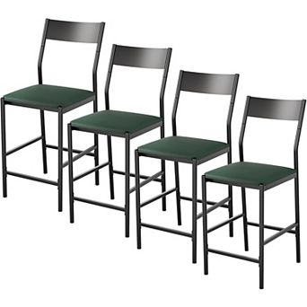 Modern PU Leather Bar Stools 24'' Counter Height Curved Iron Back & Footrest