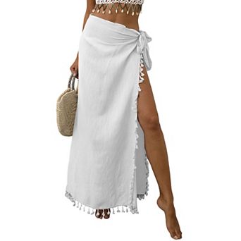 Womens Beach Sarong Cover Up Chiffon Wraps Swimwear Cover Ups Long Skirt with Tassels