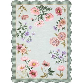 Floral Scalloped Kitchen Runner Rug, Washable Hallway Runner Non-Slip