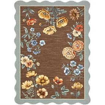Floral Scalloped Kitchen Runner Rug, Washable Hallway Runner Non-Slip