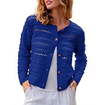 Women's Crochet Cardigan Button Down Lightweight Hollow Out Sweater
