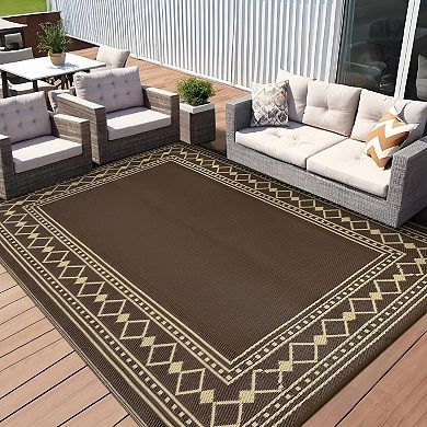 Outdoor Rug Patio Rugs Modern Bordered Reversible Mat