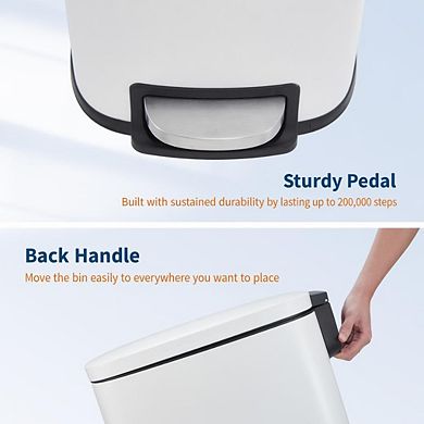 Slim Stainless Steel Trash Can, Removable Inner Bucket, Soft-Close Lid & Step Pedal