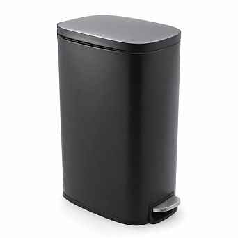 Slim Stainless Steel Trash Can, Removable Inner Bucket, Soft-Close Lid & Step Pedal