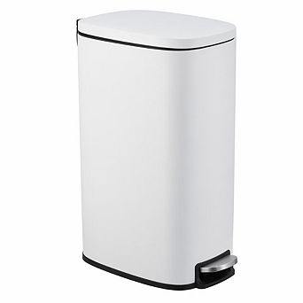 Slim Stainless Steel Trash Can, Removable Inner Bucket, Soft-Close Lid & Step Pedal