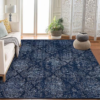 Machine Washable Area Rugs Lightweight Throw Soft Carpet Boho Botanical Floral Ultra-Thin Indoor Rug