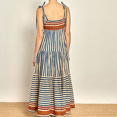 Women's Striped Sleeveless Maxi Dresses Flowy Spaghetti Strap Tie Off Shoulder Boho Sundress