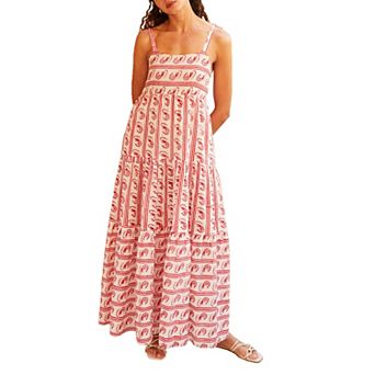 Women's Striped Sleeveless Maxi Dresses Flowy Spaghetti Strap Tie Off Shoulder Boho Sundress