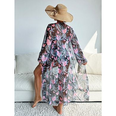Women's Tropical Bikini Set with Mesh Coverup Crisscross Cutout Swimsuits