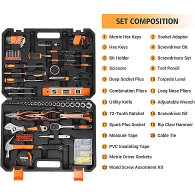 Comprehensive 247-Piece Household Hand Tool Set with Storage Case, Manual Garden Tool Kit