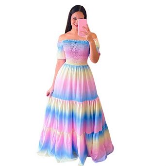 Women's Floral Print Off The Shoulder Sleeveless Beach Long Maxi Dress