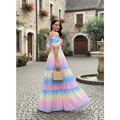 Women's Floral Print Off The Shoulder Sleeveless Beach Long Maxi Dress