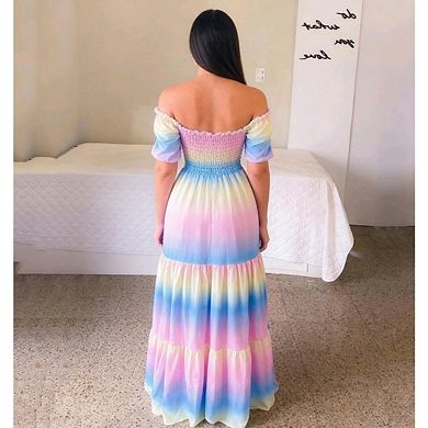 Women's Floral Print Off The Shoulder Sleeveless Beach Long Maxi Dress