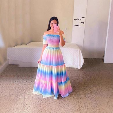 Women's Floral Print Off The Shoulder Sleeveless Beach Long Maxi Dress