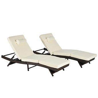 Eazegath Set of 2 Outdoor Brown Wicker Lounge Chaise Long Reclining Chair with Cushions