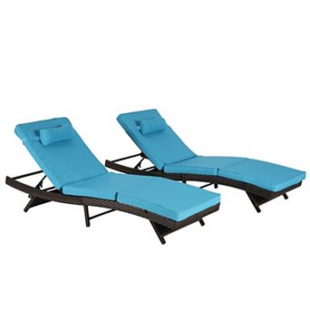 Eazegath Set of 2 Outdoor Brown Wicker Lounge Chaise Long Reclining Chair with Cushions